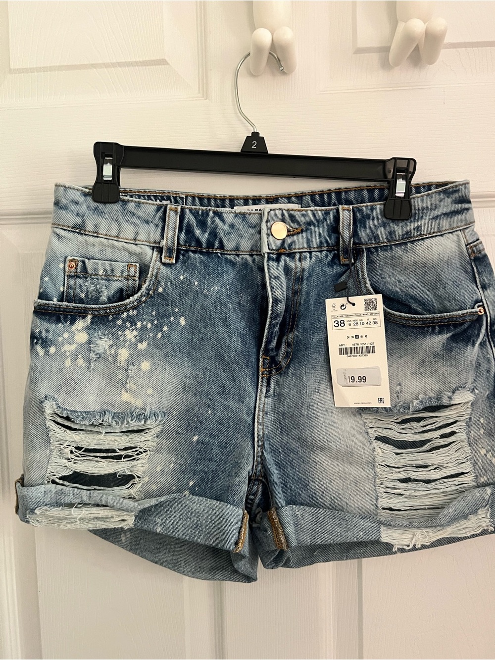 NWT Zara Light Blue Distressed Denim Shorts with Rolled Hem